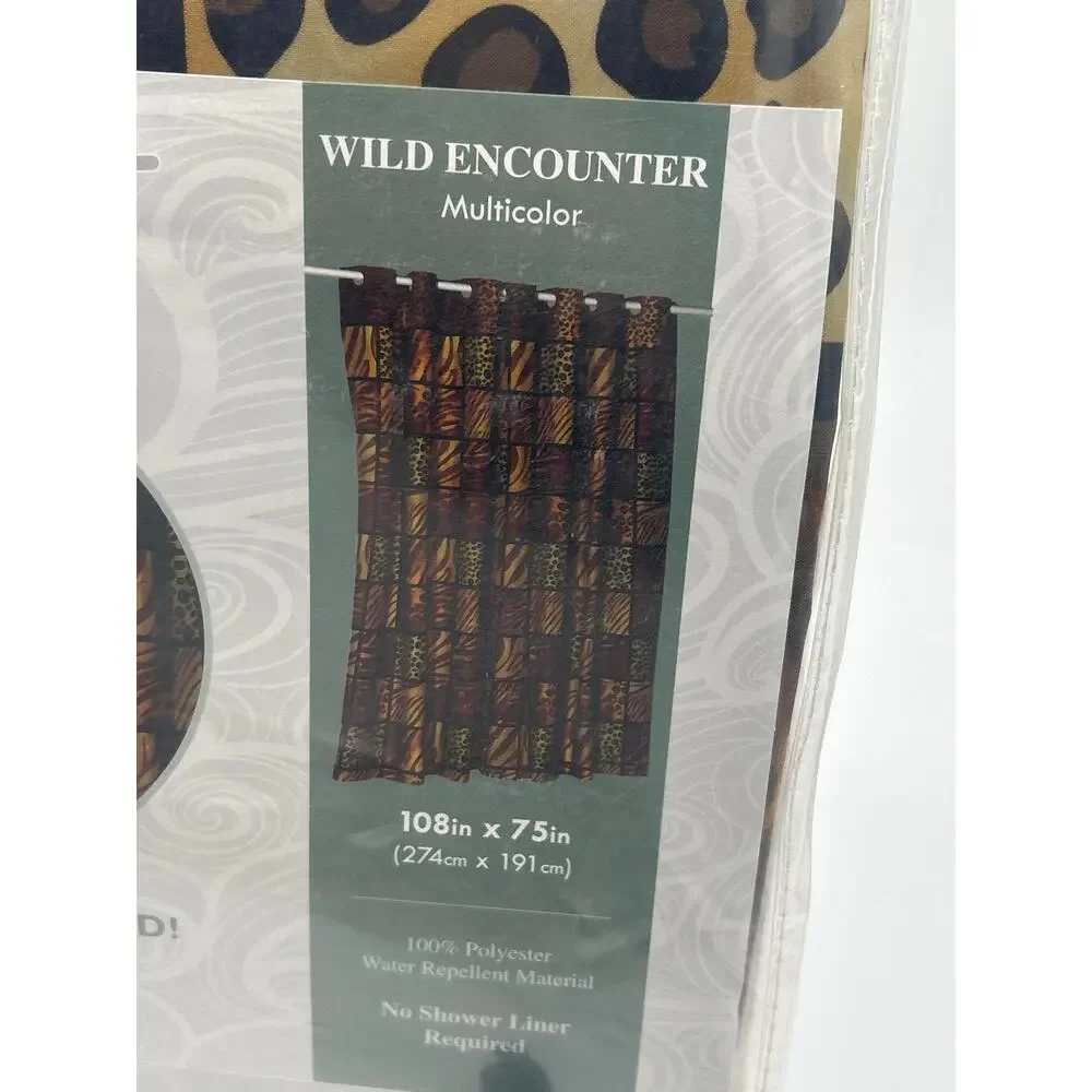 Carnation Home Fashions EZ-ON Wild Encounter Shower Curtain 108x75 Hookless NIP